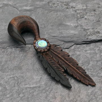 Detail View 1 of A Pair of Spirit Native Feathers Organic Arang Wood Ear Gauge Taper Hanger